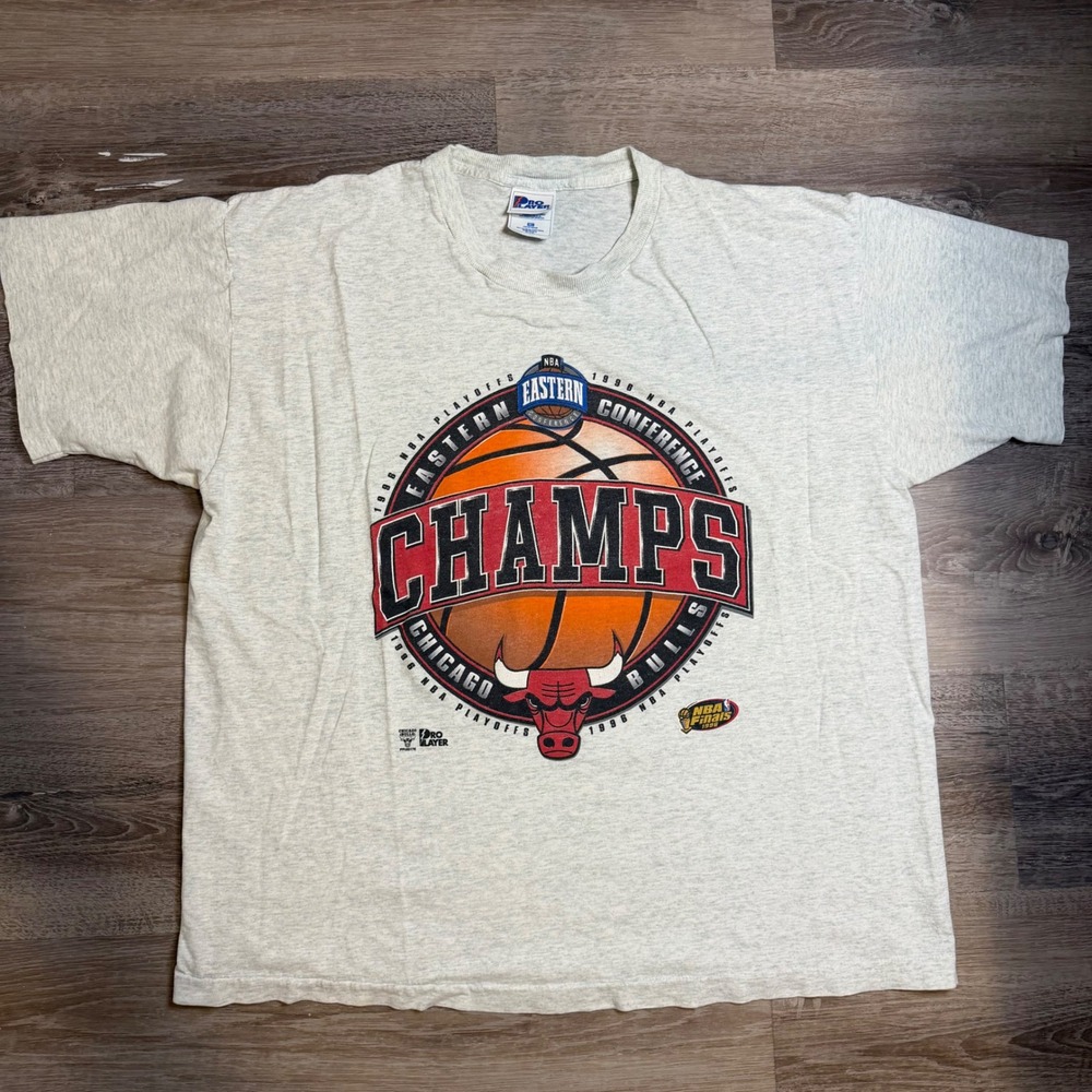 Vintage 1996 Chicago Bulls Eastern Conference Champs T-Shirt Pro Player Grey XL